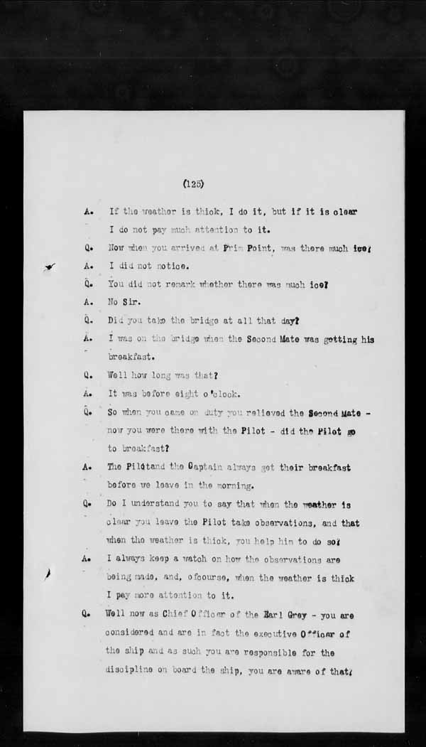 Wrecks, Casualties and Salvage - Formal Investigations - C.G.S. EARL GREY