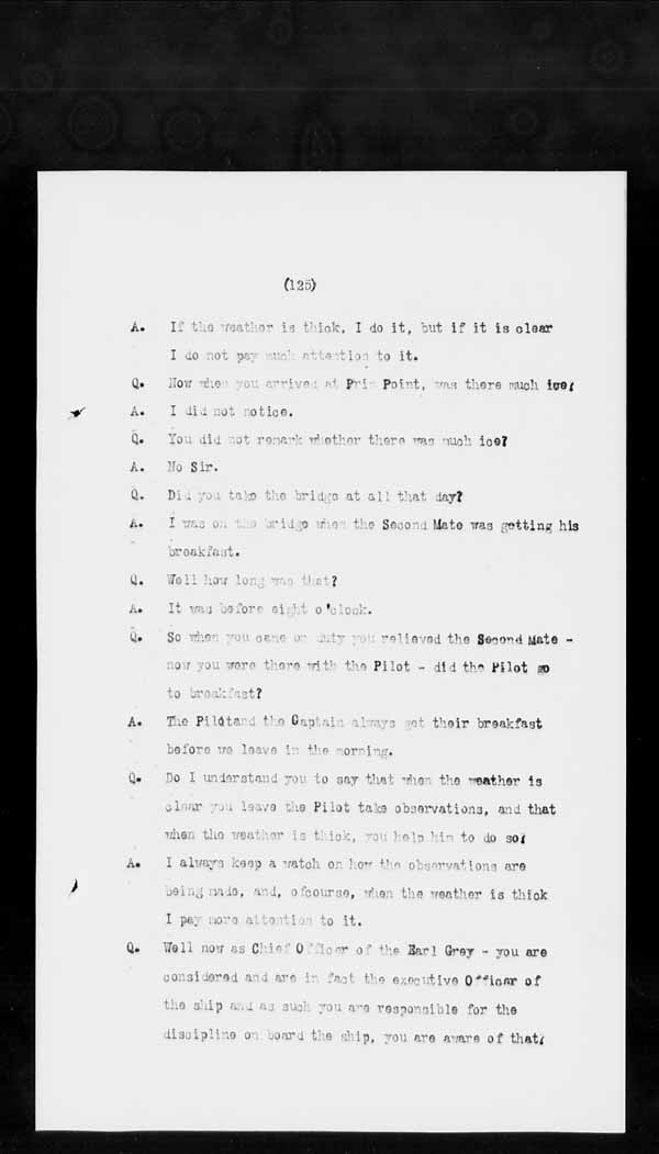 Wrecks, Casualties and Salvage - Formal Investigations - C.G.S. EARL GREY
