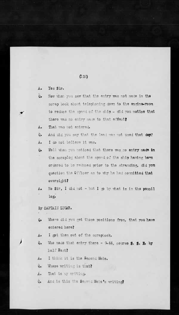 Wrecks, Casualties and Salvage - Formal Investigations - C.G.S. EARL GREY