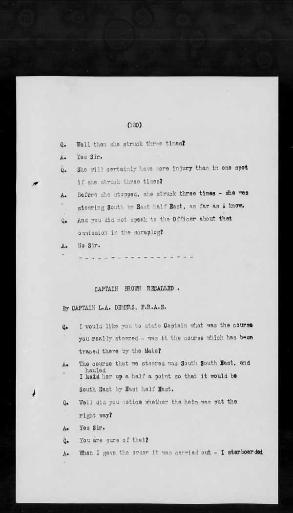 Wrecks, Casualties and Salvage - Formal Investigations - C.G.S. EARL GREY