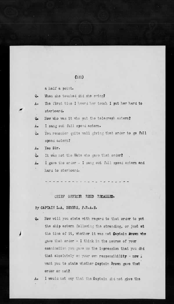 Wrecks, Casualties and Salvage - Formal Investigations - C.G.S. EARL GREY
