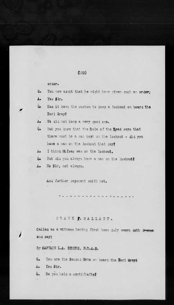 Wrecks, Casualties and Salvage - Formal Investigations - C.G.S. EARL GREY