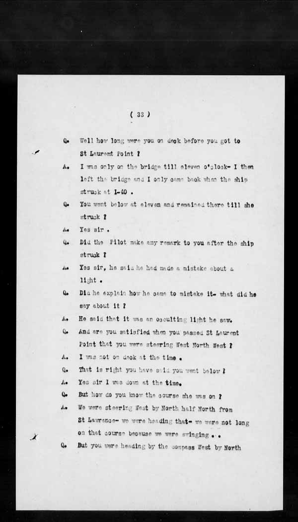 Wrecks, Casualties and Salvage - Formal Investigations - S.S. GLADSTONE
