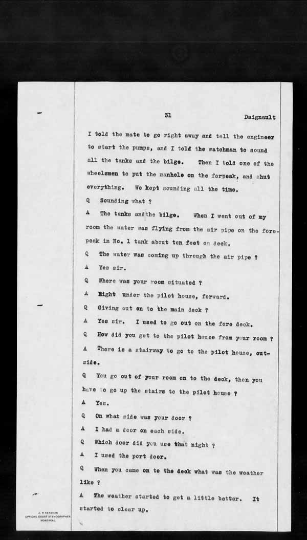 Wrecks, Casualties and Salvage - Formal Investigations - S.S. KEYSTORM