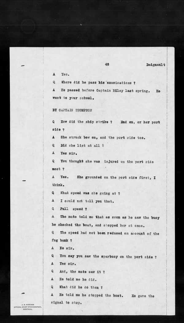 Wrecks, Casualties and Salvage - Formal Investigations - S.S. KEYSTORM