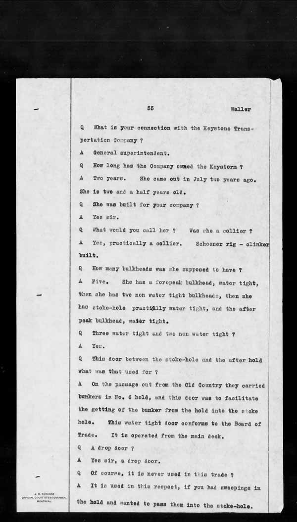 Wrecks, Casualties and Salvage - Formal Investigations - S.S. KEYSTORM