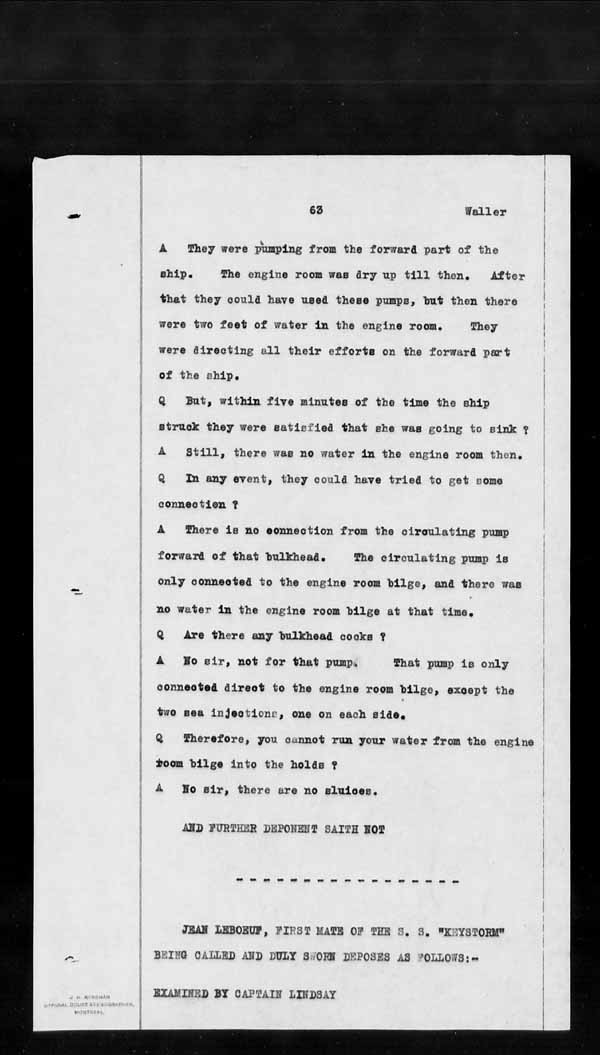 Wrecks, Casualties and Salvage - Formal Investigations - S.S. KEYSTORM