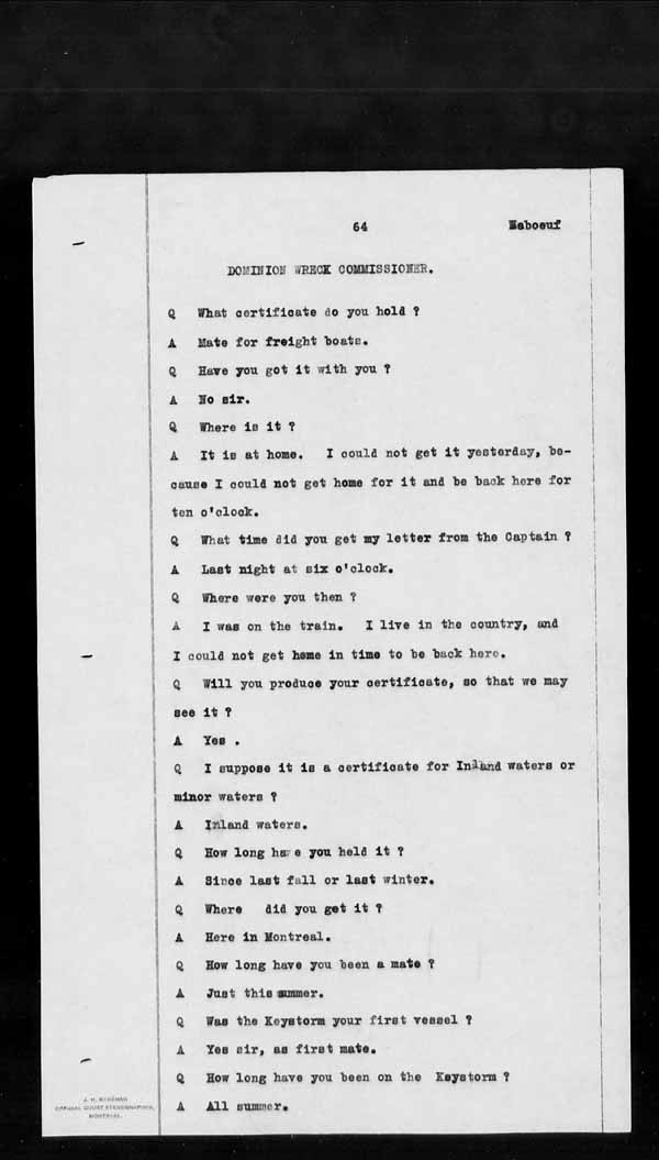Wrecks, Casualties and Salvage - Formal Investigations - S.S. KEYSTORM