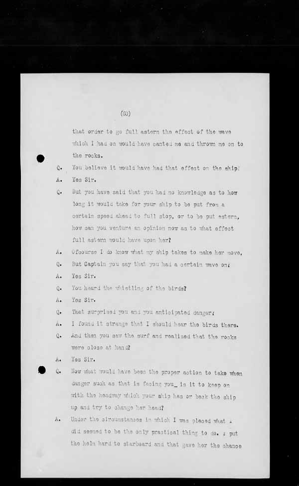 Wrecks, Casualties and Salvage - Formal Investigations - S.S. BEN EARN