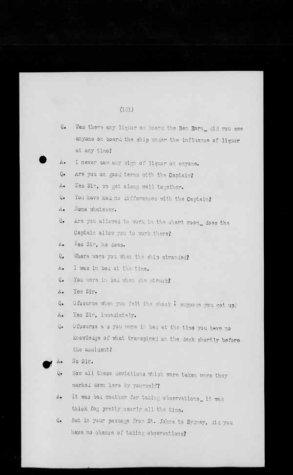 Wrecks, Casualties and Salvage - Formal Investigations - S.S. BEN EARN