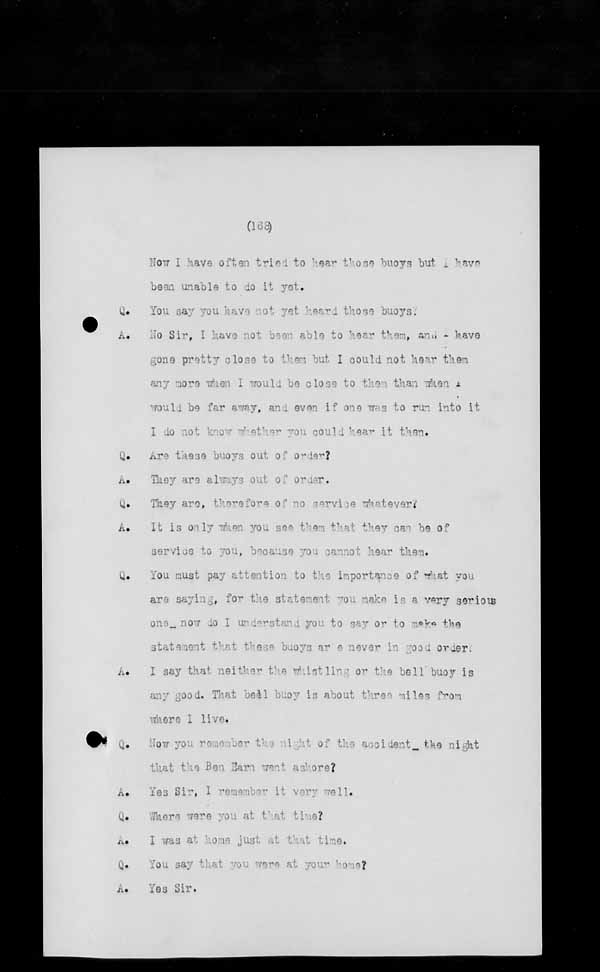 Wrecks, Casualties and Salvage - Formal Investigations - S.S. BEN EARN