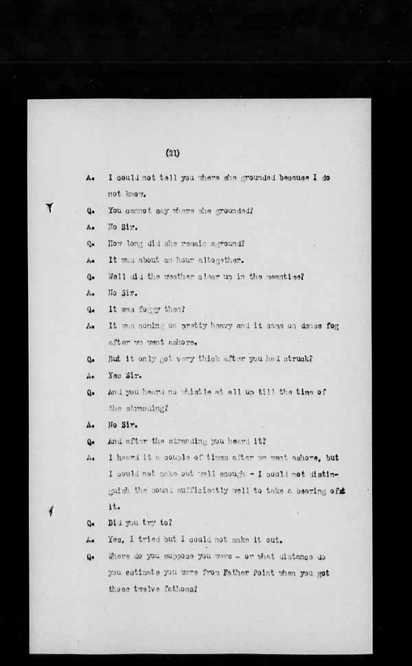 Wrecks, Casualties and Salvage - Formal Investigations - S.S. CARRIGAN HEAD
