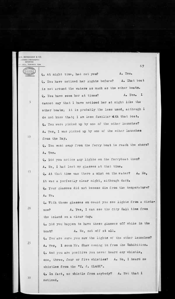 Wrecks, Casualties and Salvage - Formal Investigations - Collision Between S.S. T.G. CLARK and Launch LEONORE