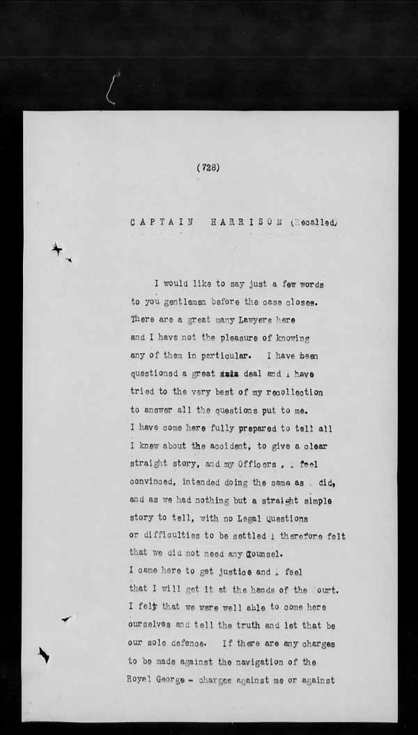 Wrecks, Casualties and Salvage - Formal Investigations - S.S. ROYAL GEORGE