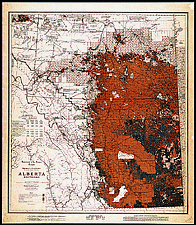 Map of southern Alberta showing the disposition of homestead lands, 1913