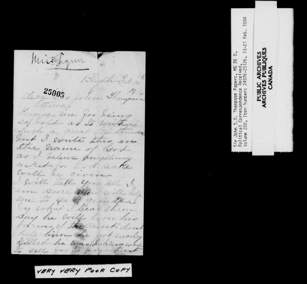 Title: Sir John Thompson fonds - Letters Received - Mikan Number: 123656 - Microform: c-10536