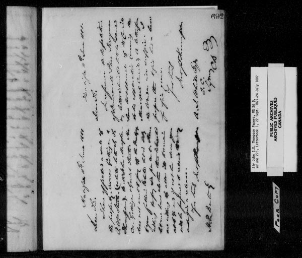 Titre : Fonds sir John Thompson - Copies de lettres - N d'enregistrement Mikan : 129823 - Microforme : c-10571