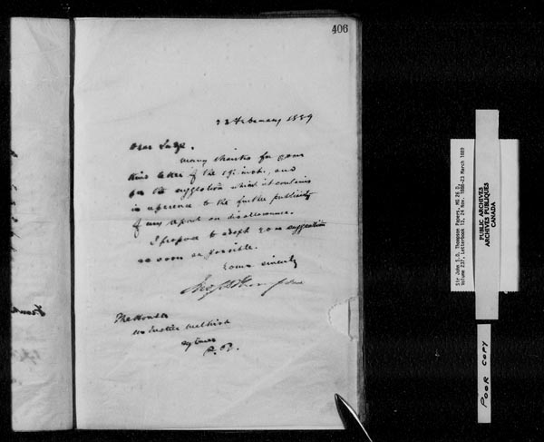 Titre : Fonds sir John Thompson - Copies de lettres - N d'enregistrement Mikan : 129823 - Microforme : c-10574