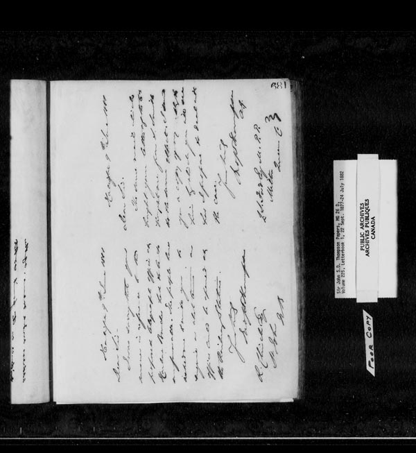 Titre : Fonds sir John Thompson - Copies de lettres - N d'enregistrement Mikan : 129823 - Microforme : c-10695