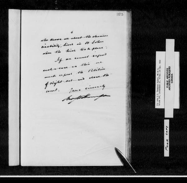 Title: Sir John Thompson fonds - Letterbooks - Mikan Number: 123657 - Microform: c-10696