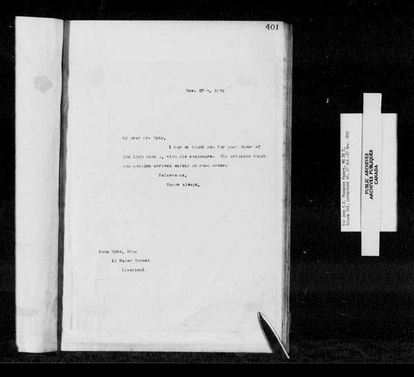 Titre : Fonds sir John Thompson - Copies de lettres - N d'enregistrement Mikan : 129823 - Microforme : c-10702