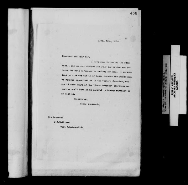 Titre : Fonds sir John Thompson - Copies de lettres - N d'enregistrement Mikan : 129823 - Microforme : c-10704
