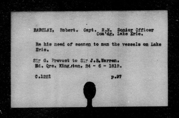 Title: British Military and Naval Records (RG 8, C Series) - INDEX ONLY - Mikan Number: 105012 - Microform: c-11793