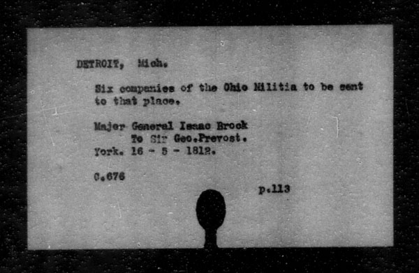 Title: British Military and Naval Records (RG 8, C Series) - INDEX ONLY - Mikan Number: 105012 - Microform: c-11808