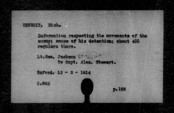 Title: British Military and Naval Records (RG 8, C Series) - INDEX ONLY - Mikan Number: 105012 - Microform: c-11808