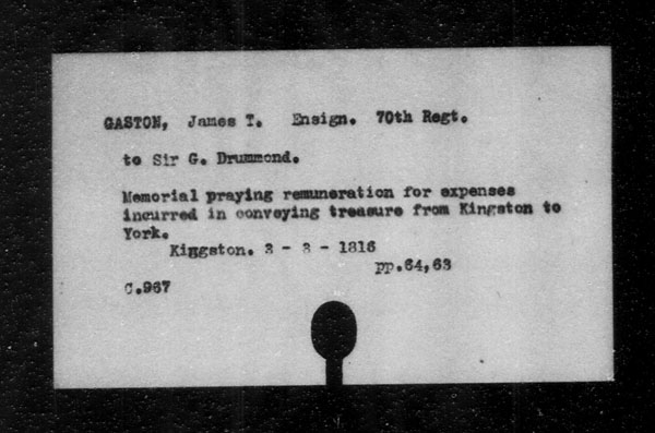 Title: British Military and Naval Records (RG 8, C Series) - INDEX ONLY - Mikan Number: 105012 - Microform: c-11816