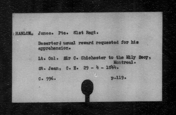 Title: British Military and Naval Records (RG 8, C Series) - INDEX ONLY - Mikan Number: 105012 - Microform: c-11819