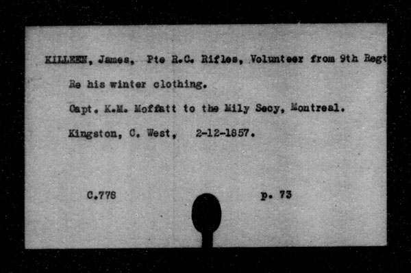 Title: British Military and Naval Records (RG 8, C Series) - INDEX ONLY - Mikan Number: 105012 - Microform: c-11827