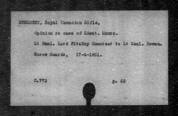 Title: British Military and Naval Records (RG 8, C Series) - INDEX ONLY - Mikan Number: 105012 - Microform: c-11852