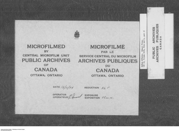 Titre : Srie des dossiers relatifs aux coles - 1879-1953 (RG10) - N d'enregistrement Mikan : 161918 - Microforme : c-7913