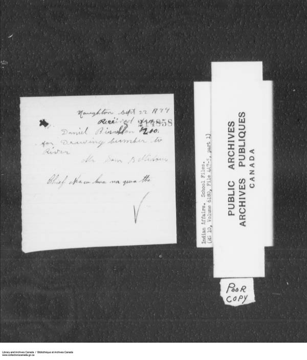 Titre : Srie des dossiers relatifs aux coles - 1879-1953 (RG10) - N d'enregistrement Mikan : 161918 - Microforme : c-7916