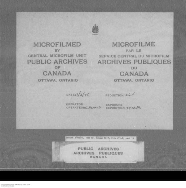 Titre : Srie des dossiers relatifs aux coles - 1879-1953 (RG10) - N d'enregistrement Mikan : 161918 - Microforme : c-7946