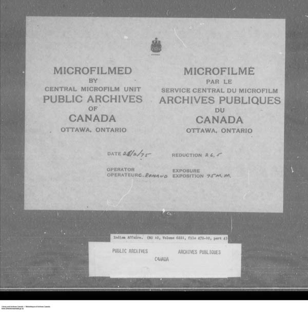 Titre : Srie des dossiers relatifs aux coles - 1879-1953 (RG10) - N d'enregistrement Mikan : 161918 - Microforme : c-7952