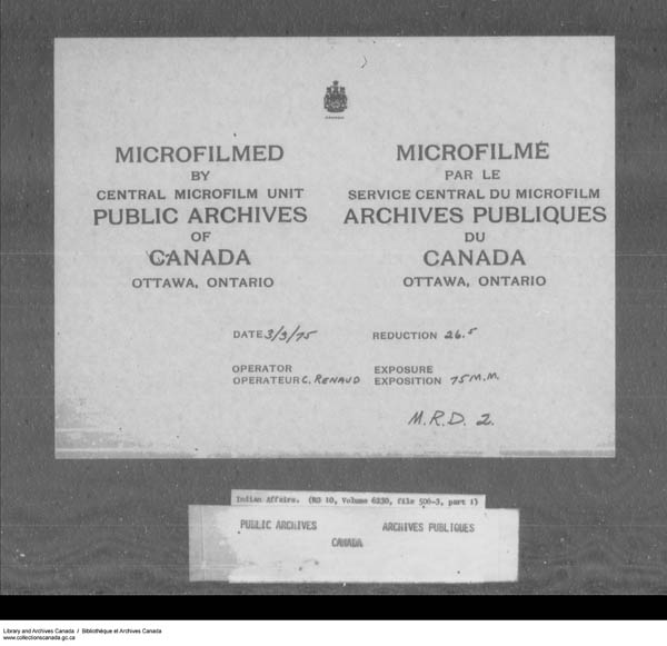 Title: School Files Series - 1879-1953 (RG10) - Mikan Number: 157505 - Microform: c-7955