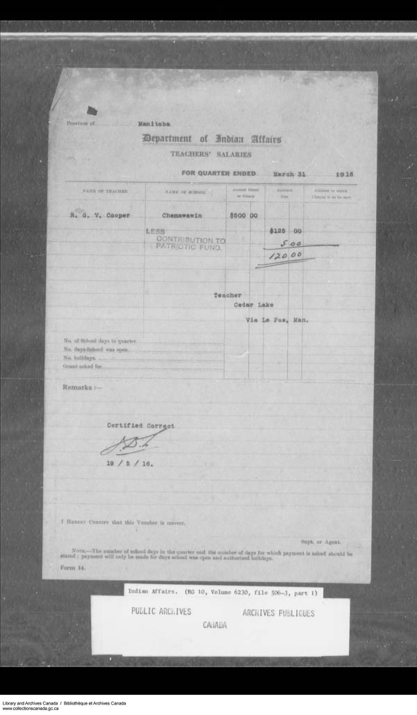 Title: School Files Series - 1879-1953 (RG10) - Mikan Number: 157505 - Microform: c-7955