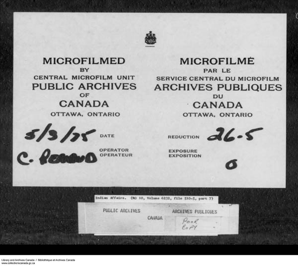 Titre : Srie des dossiers relatifs aux coles - 1879-1953 (RG10) - N d'enregistrement Mikan : 161918 - Microforme : c-7957