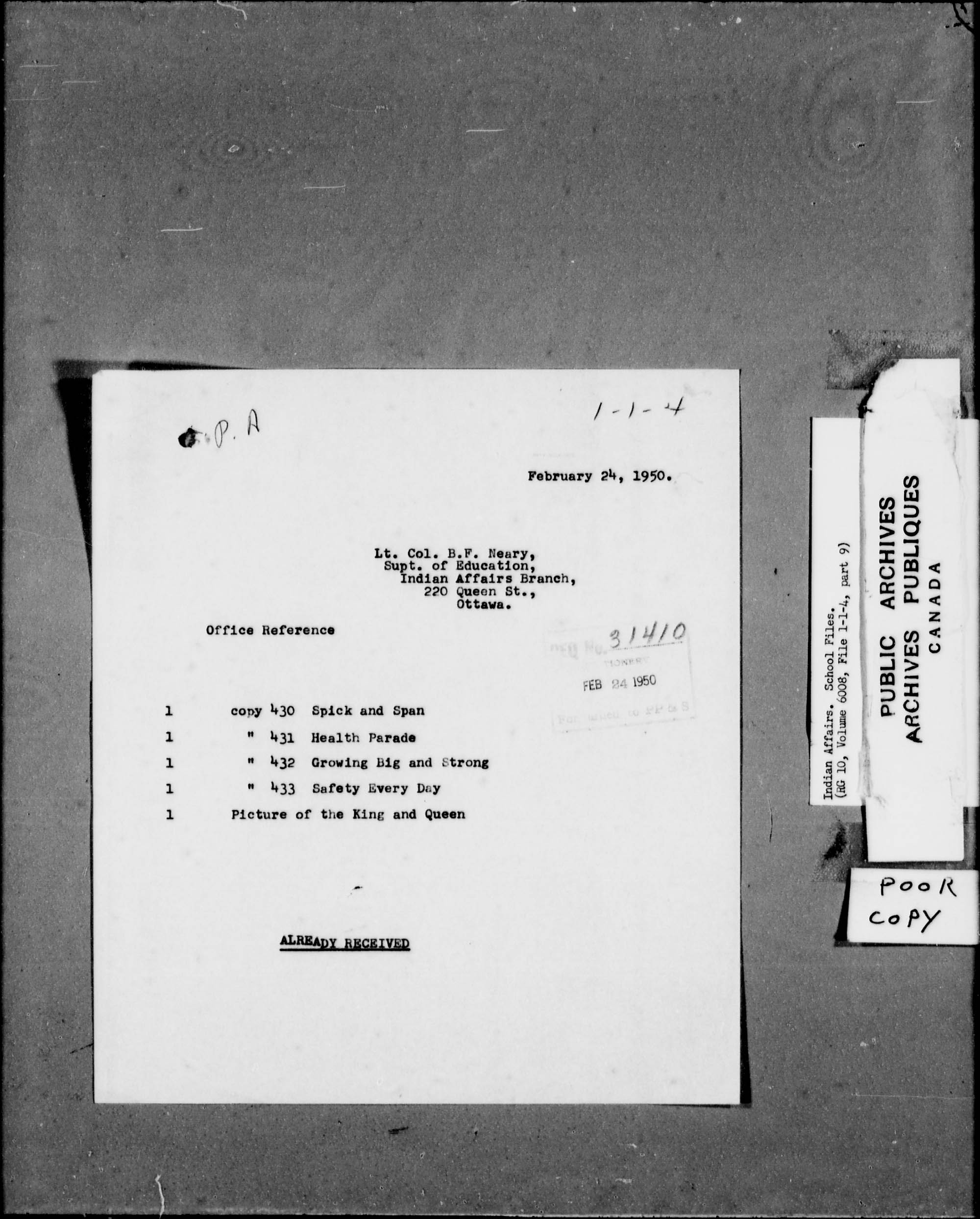 Title: School Files Series - 1879-1953 (RG10) - Mikan Number: 157505 - Microform: c-8137
