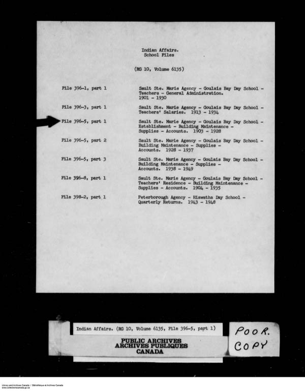 Title: School Files Series - 1879-1953 (RG10) - Mikan Number: 157505 - Microform: c-8201