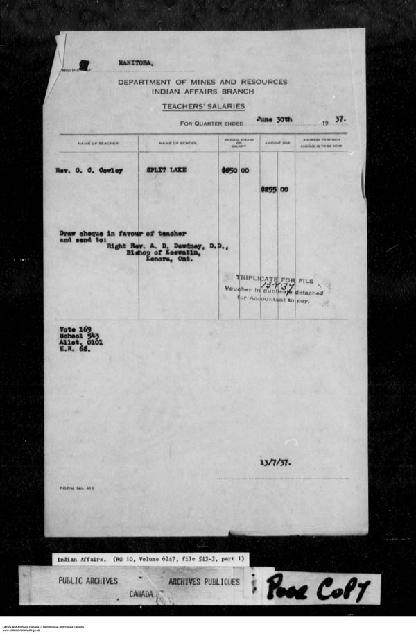 Title: School Files Series - 1879-1953 (RG10) - Mikan Number: 157505 - Microform: c-8642