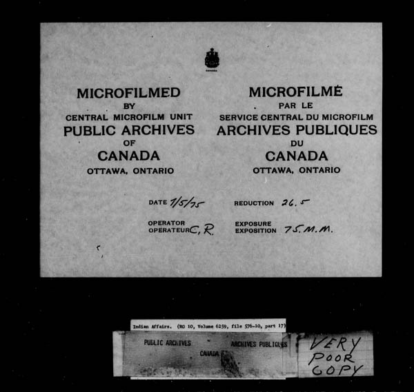 Title: School Files Series - 1879-1953 (RG10) - Mikan Number: 157505 - Microform: c-8651