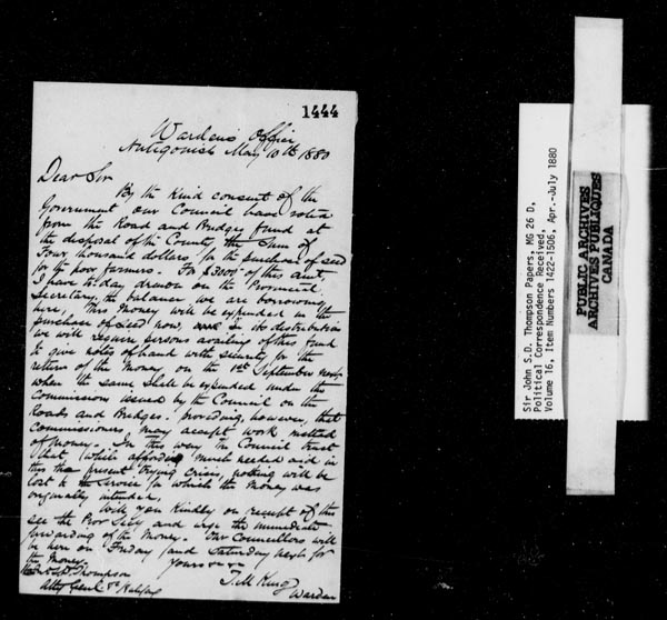Title: Sir John Thompson fonds - Letters Received - Mikan Number: 123656 - Microform: c-9235