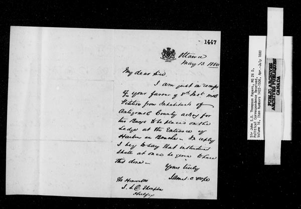 Title: Sir John Thompson fonds - Letters Received - Mikan Number: 123656 - Microform: c-9235