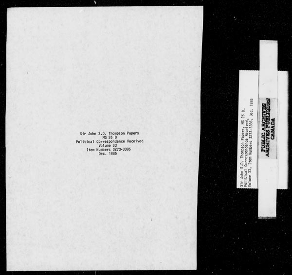 Title: Sir John Thompson fonds - Letters Received - Mikan Number: 123656 - Microform: c-9238