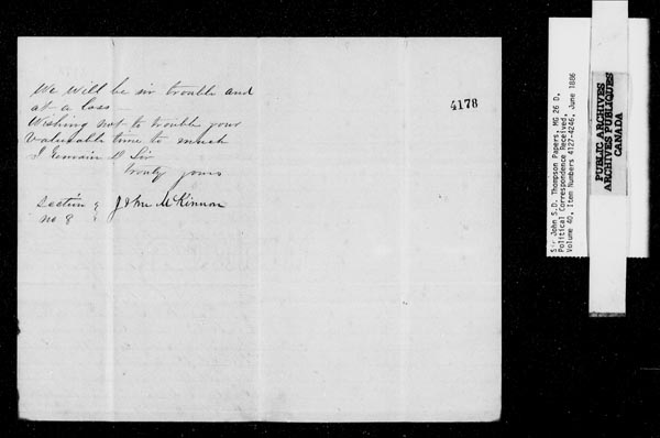 Titre : Fonds sir John Thompson - Lettres reues - N d'enregistrement Mikan : 129822 - Microforme : c-9238