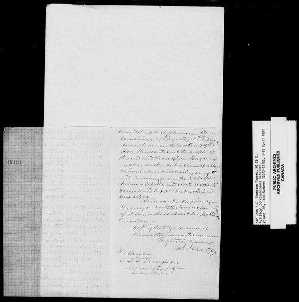 Title: Sir John Thompson fonds - Letters Received - Mikan Number: 123656 - Microform: c-9248