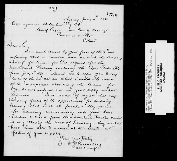 Title: Sir John Thompson fonds - Letters Received - Mikan Number: 123656 - Microform: c-9251